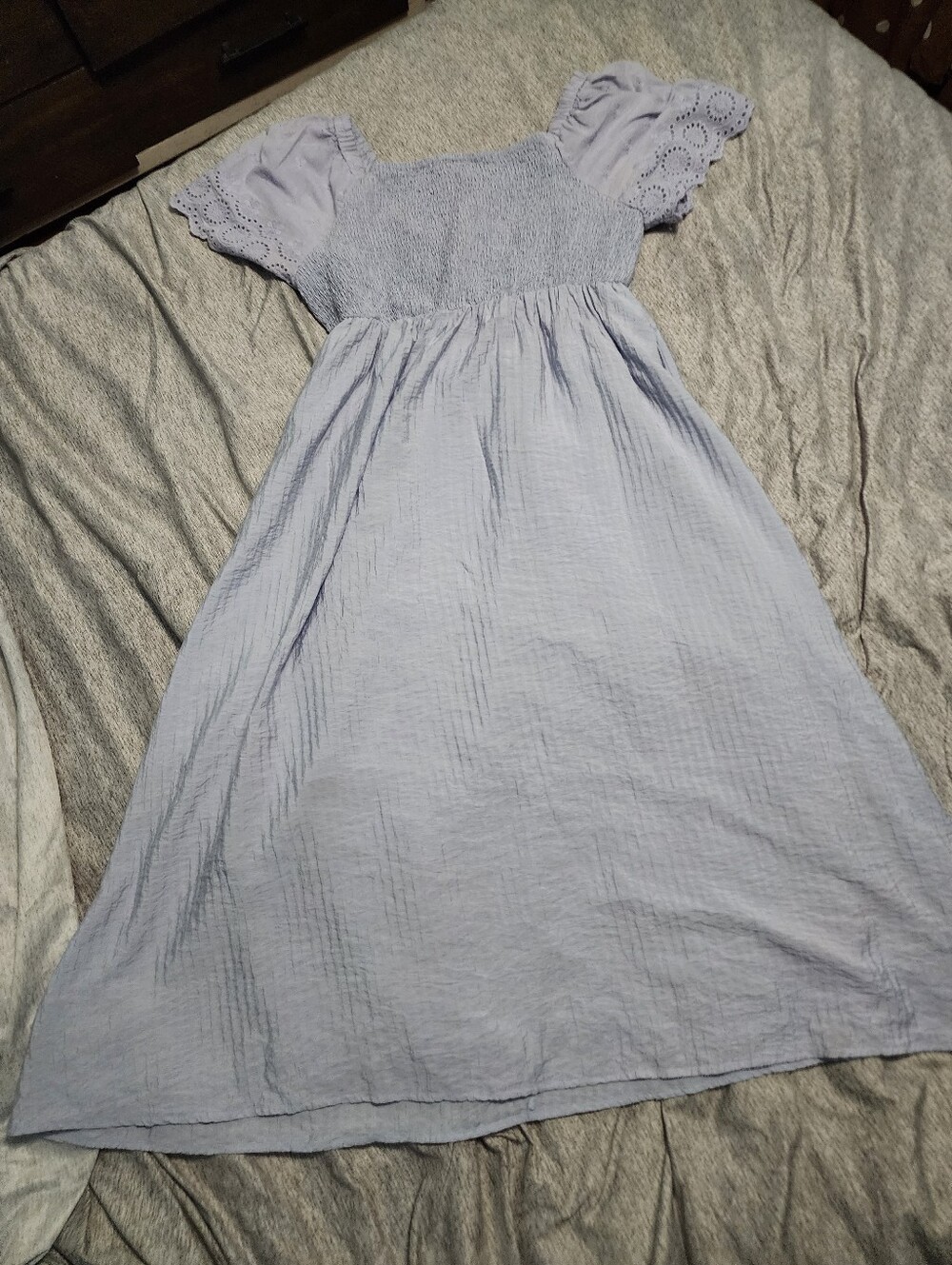 BloomChic Light Lavender Smocked Puff-Sleeve Dress